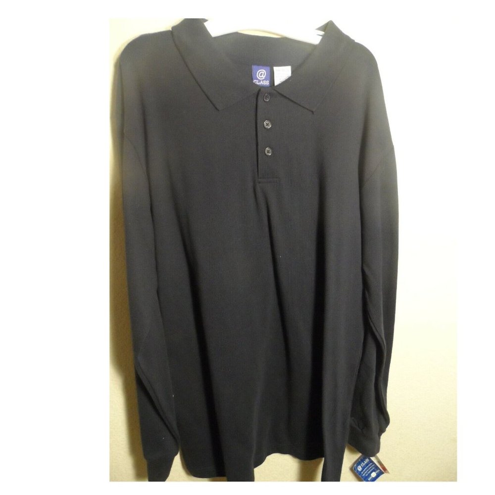 Boy's @ Class Long Sleeve Navy Pique Polo, Size: XXL (18/20)